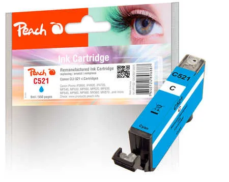 Peach Cartouche d'encre  cyan, compatible avec
 CLI-521C, 2934B001 Canon Pixma IP 4600 X