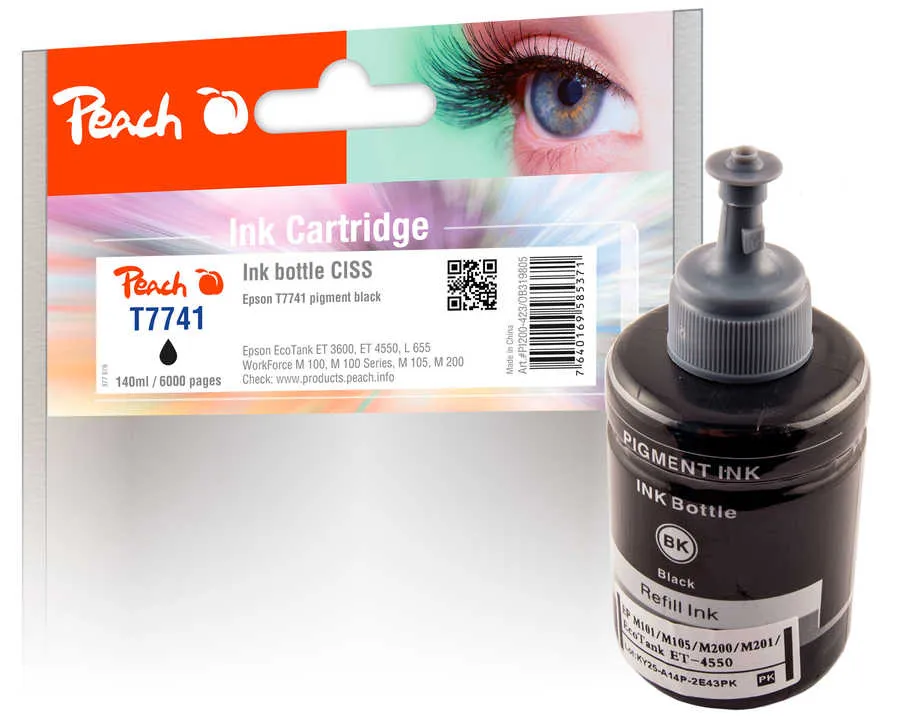 Peach  bouteille d'encre pigm. noir compatible avec
 No. 774BK, C13T774140 Epson EcoTank ET-3600
