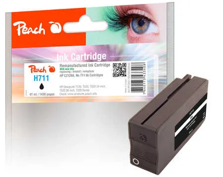 Peach  cartouche d'encre noire compatible avec
 No. 711 BK, CZ129AE HP DesignJet T 520 Series