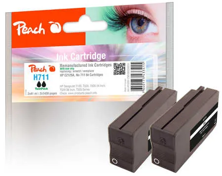 Peach  Twin Pack cartouche d'encre noire compatible avec
 No. 711 BK*2, CZ129AE*2 HP DesignJet T 520 Series