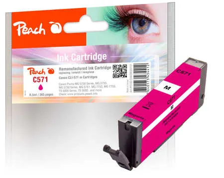 Peach Cartouche d'encre  magenta, compatible avec
 CLI-571M, 0387C001 Canon Pixma TS 6050 Series