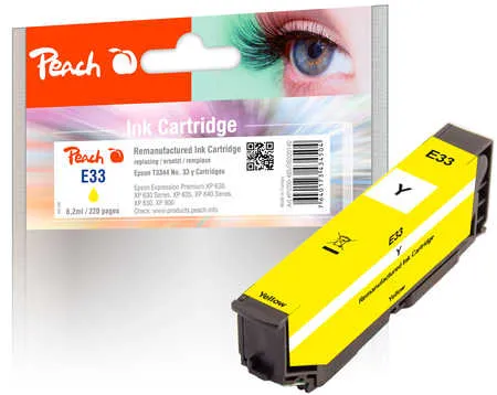 Peach Cartouche d'encre  jaune, compatible avec
 T3344, No. 33 y, C13T33444010 Epson Expression Premium XP-645