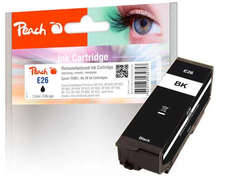 Peach Cartouche d'encre  noir, compatible avec
 No. 26 bk, C13T26014010 Epson Expression Premium XP-625