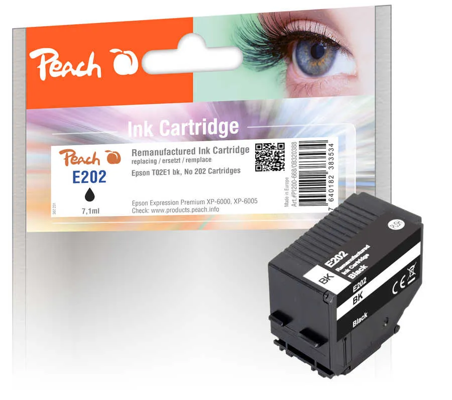 Peach Cartouche d'encre  noir, compatible avec
 T02E1, No. 202 bk, C13T02E14010 Epson Expression Premium XP-6100