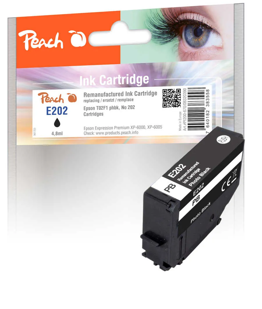 Peach  Ink Cartridge photoblack black, compatible with
 T02F1, No. 202 phbk, C13T02F14010 Epson Expression Premium XP-6100