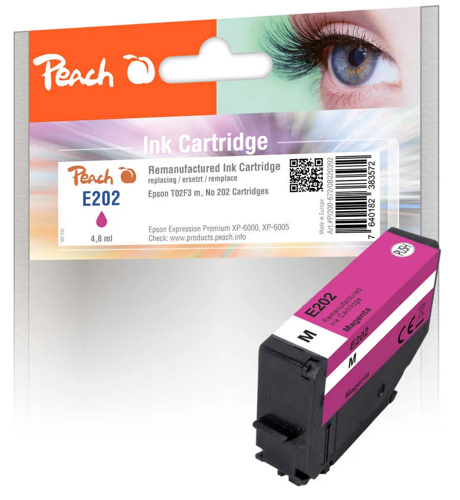 Peach Cartouche d'encre  magenta, compatible avec
 T02F3, No. 202 m, C13T02F34010 Epson Expression Premium XP-6100