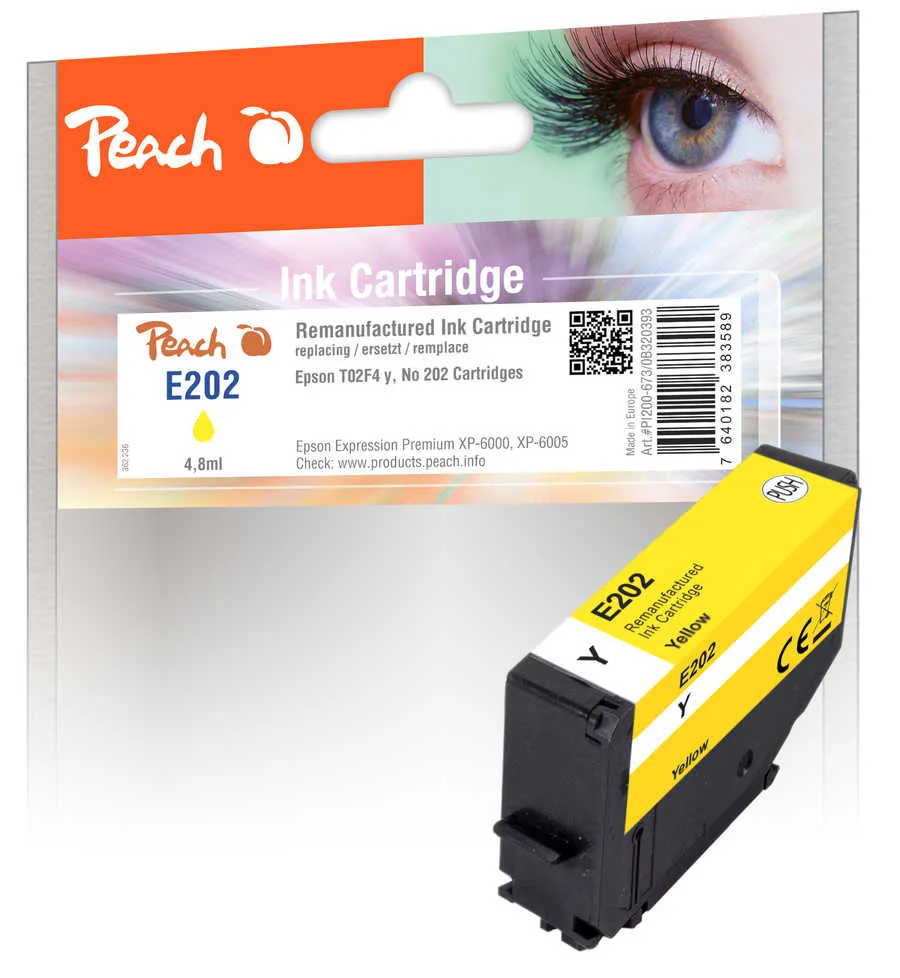 Peach Cartouche d'encre  jaune, compatible avec
 T02F4, No. 202 y, C13T02F44010 Epson Expression Premium XP-6100