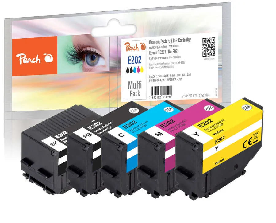 Peach  Multi Pack, compatible avec
 T02E7, No. 202, C13T02E74010 Epson Expression Premium XP-6100