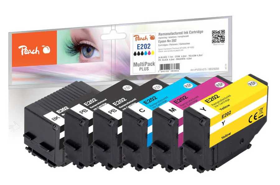 Peach  Multipack Plus, compatible avec
 No. 202, T02E1*2, T02F1, T02F2, T02F3, T02F4 Epson Expression Premium XP-6100