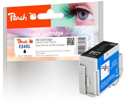Peach  cartouche d'encre XL noire, compatible avec
 T3471, No. 34XL bk, C13T34714010 Epson WorkForce Pro WF-3720 Series