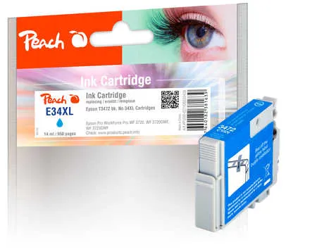 Peach  cartouche d'encre XL cyan, compatible avec
 T3472, No. 34XL c, C13T34724010 Epson WorkForce Pro WF-3720 Series