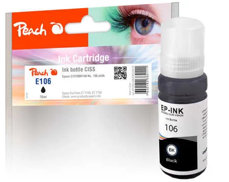 Peach  Bouteille d'encre noire compatible avec
 No. 106 bk, C13T00R140 Epson EcoTank ET-7700 Series