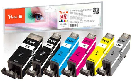 Peach  Multi Pack, compatible avec
 PGI-525, CLI-526, 4541B006 Canon Pixma IP 4850