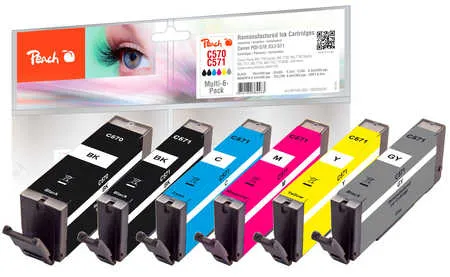Peach  Combi Pack avec gris, compatible avec
 PGI-570, CLI-571 Canon Pixma TS 6050 Series