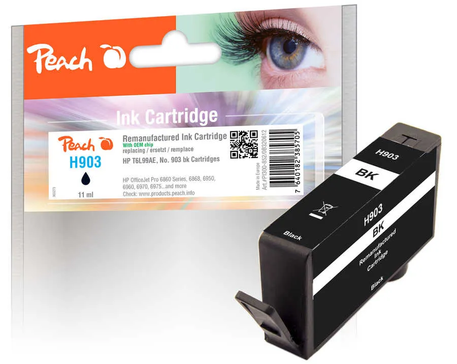 Peach  cartouche d'encre Cartridge noire compatible avec
 No. 903 bk, T6L99AE HP OfficeJet 6900 Series