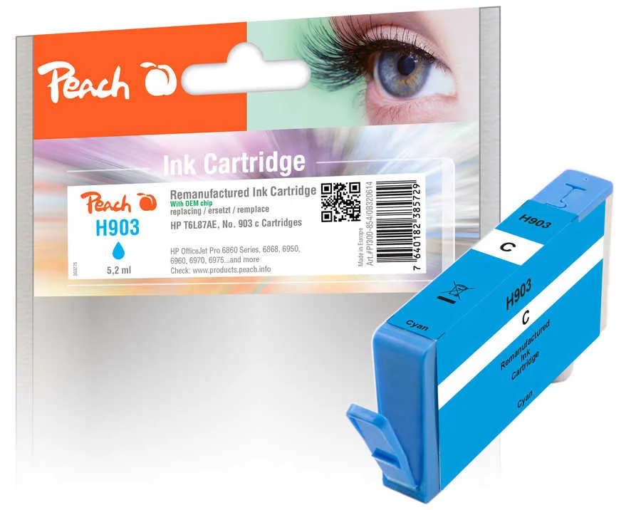 Peach  cartouche d'encre cyan compatible avec
 No. 903 c, T6L87AE HP OfficeJet 6900 Series