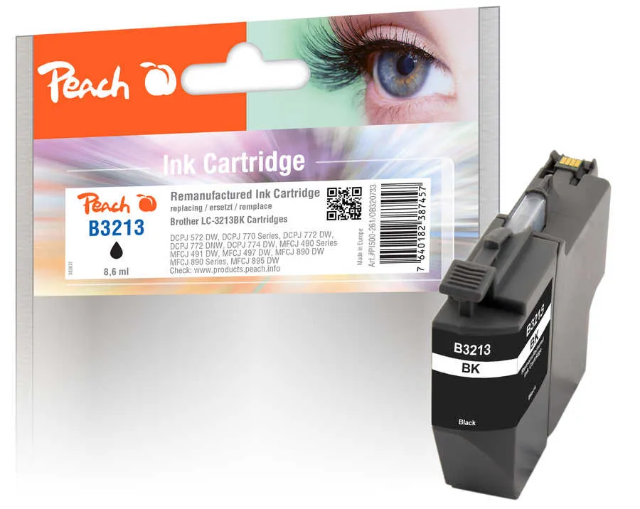 Peach Cartouche d'encre  noir XL, compatible avec
 LC-3213BK Brother MFCJ 491 DW