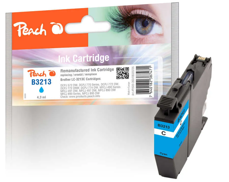 Peach Cartouche d'encre  cyan XL, compatible avec
 LC-3213C Brother MFCJ 491 DW