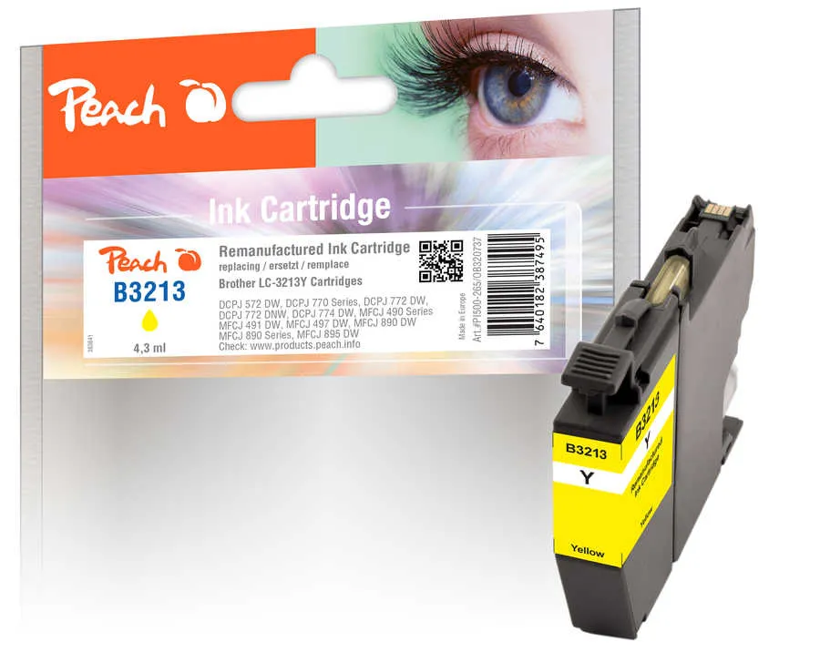 Peach Cartouche d'encre  jaune XL, compatible avec
 LC-3213Y Brother MFCJ 491 DW