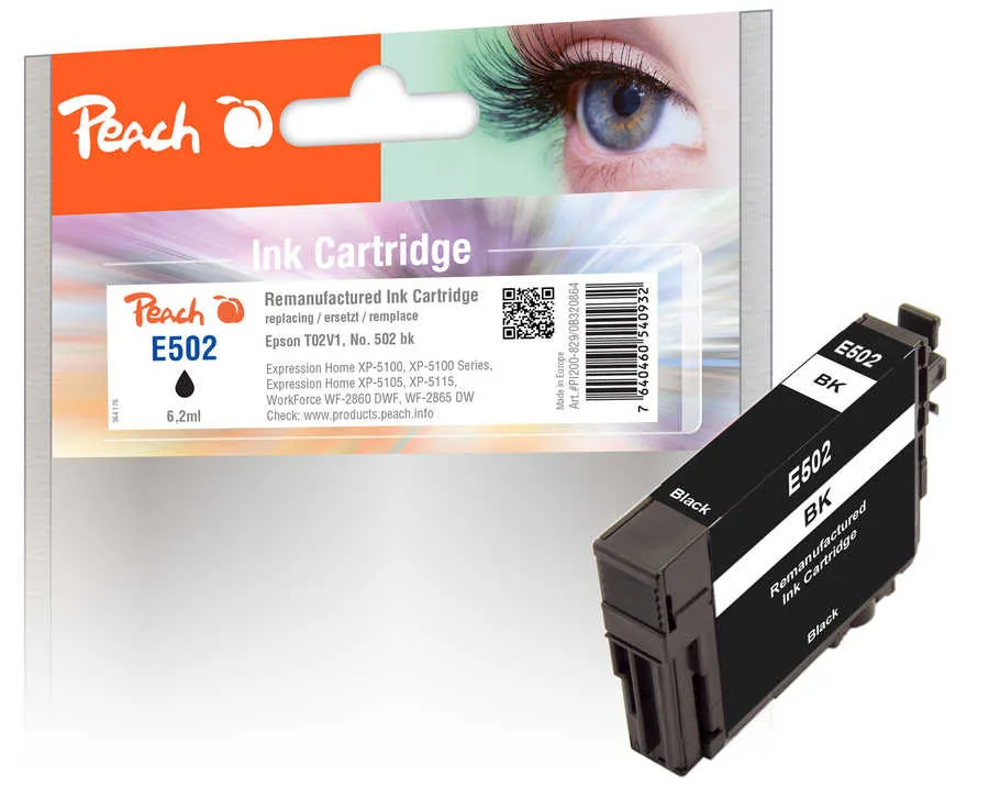 Peach Cartouche d'encre  noir, compatible avec
 No. 502BK, C13T02V14010 Epson Expression Home XP-5100