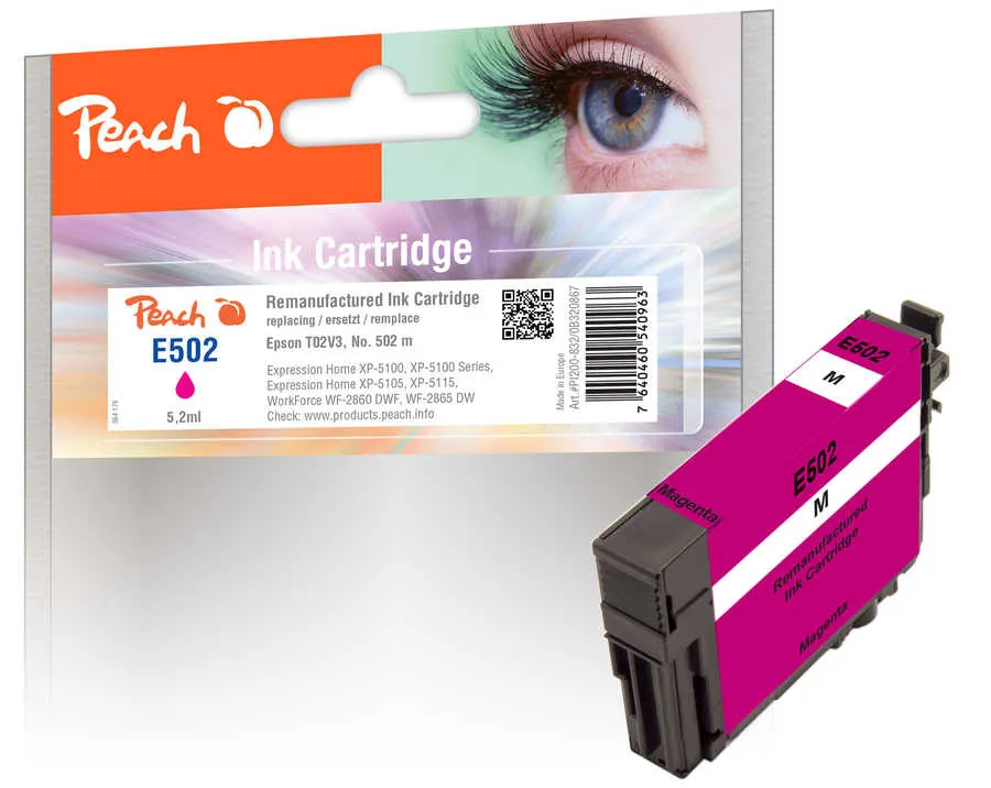 Peach Cartouche d'encre  magenta, compatible avec
 No. 502M, C13T02V34010 Epson Expression Home XP-5100