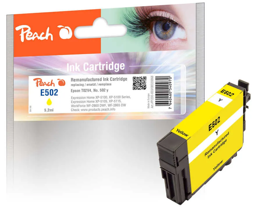 Peach Cartouche d'encre  jaune, compatible avec
 No. 502Y, C13T02V44010 Epson Expression Home XP-5100