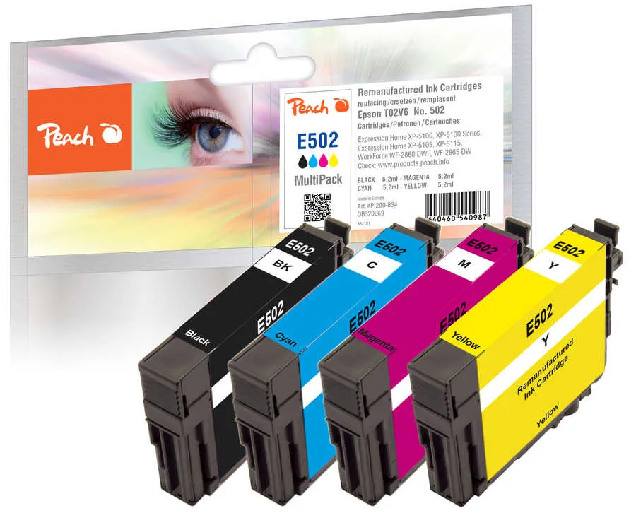 Peach  Multi Pack, compatible avec
 No. 502, C13T02V64010 Epson Expression Home XP-5100