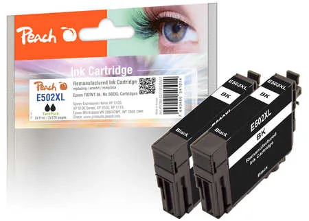Peach  Twin Pack cartouche d'encre noire, compatible avec
 No. 502XLBK*2, C13T02W14010*2 Epson Expression Home XP-5100
