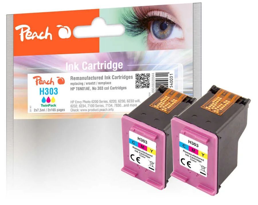 Peach  Double Pack tête d'impression couleur, compatible avec
 No. 303 C*2, T6N01AE*2 HP Envy Photo 6234