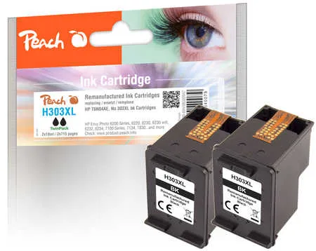 Peach  Double Pack tête d'impression noir, compatible avec
 No. 303XL BK*2, T6N04AE*2 HP Envy Photo 6234