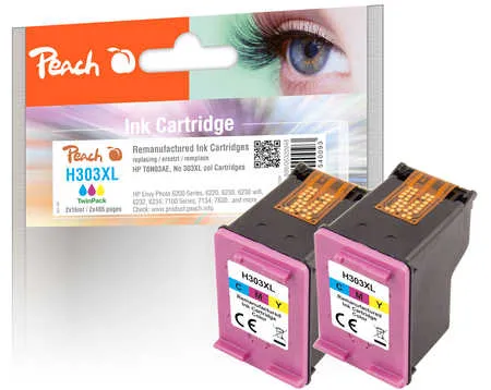 Peach  Double Pack tête d'impression couleur, compatible avec
 No. 303XL C*2, T6N03AE*2 HP Envy Photo 6234