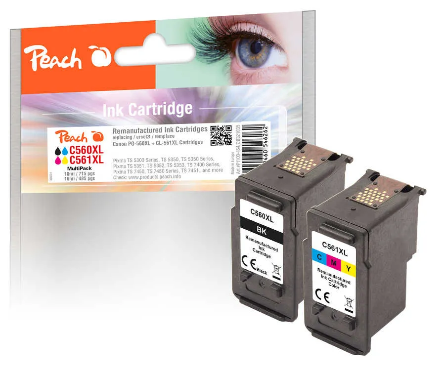 Peach  Combi Pack compatible avec
 PG-560XLBK, CL-561XLC, 3712C006 Canon Pixma TS 5452