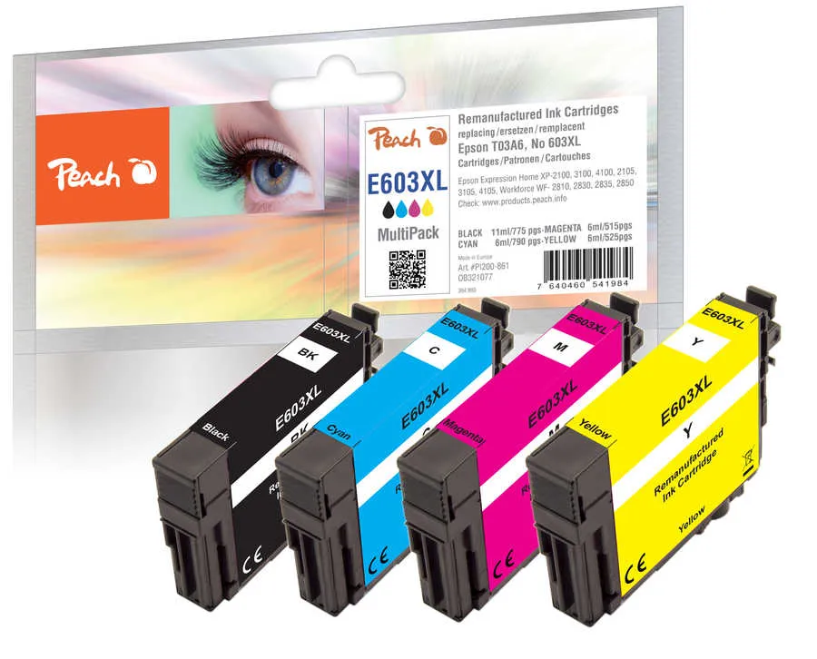 Peach  Multipack, XL compatible avec
 No. 603XL, C13T03A64010 Epson WorkForce WF-2850 DWF
