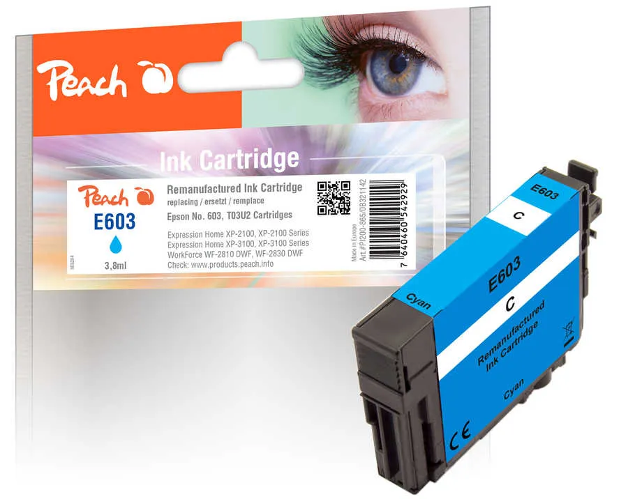 Peach  cartouche d'encre cyan compatible avec
 No. 603C, C13T03U24010 Epson WorkForce WF-2850 DWF