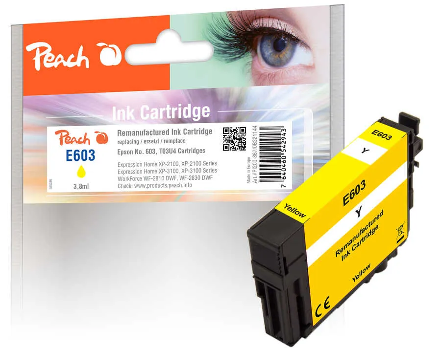 Peach  cartouche d'encre jaune compatible avec
 No. 603Y, C13T03U44010 Epson WorkForce WF-2850 DWF