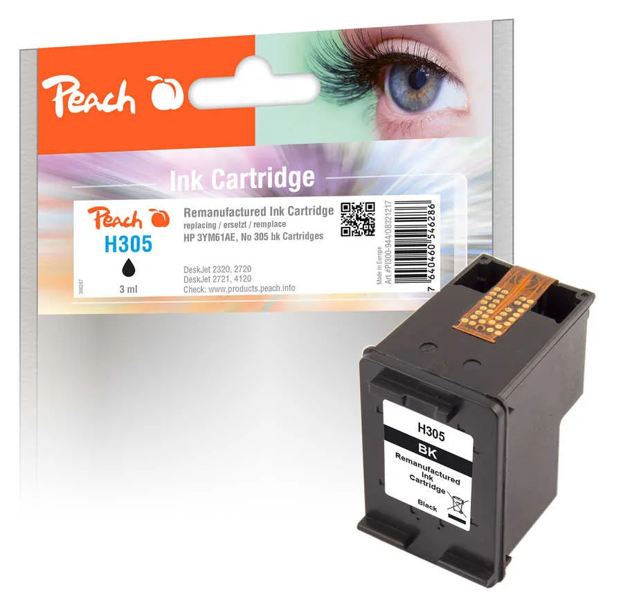 Peach Tête d'impression  noire, compatible avec
 No. 305 BK, 3YM61AE HP DeskJet 2722