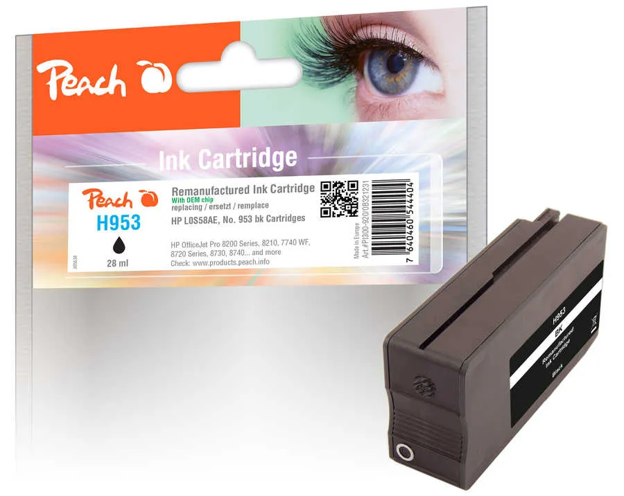 Peach  cartouche d'encre Cartridge noire compatible avec
 No. 953 bk, L0S58AE HP OfficeJet Pro 7730