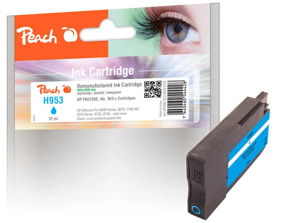 Peach  cartouche d'encre cyan compatible avec
 No. 953 c, F6U12AE HP OfficeJet Pro 7730
