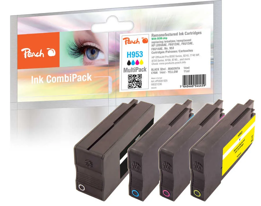 Peach Multipack  avec puce, compatible avec
 No. 953, L0S58AE, F6U12AE, F6U13AE, F6U14AE HP OfficeJet Pro 7730