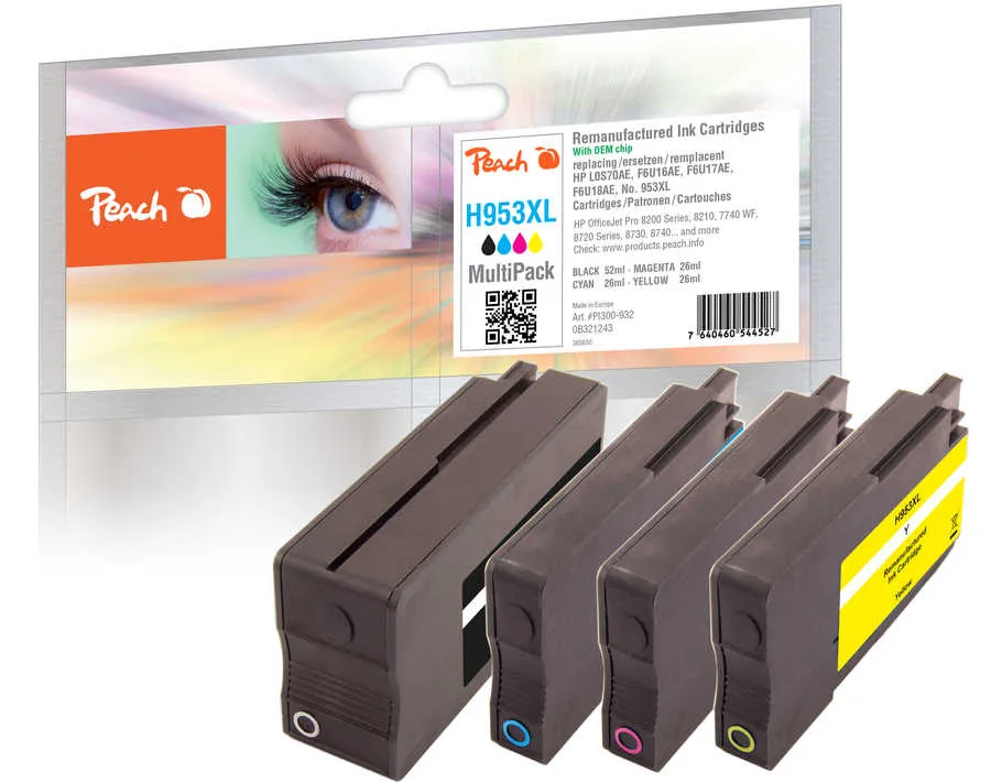 Peach  Multipack avec puce compatible avec
 No. 953XL, L0S70AE, F6U16AE, F6U17AE, F6U18AE HP OfficeJet Pro 7730
