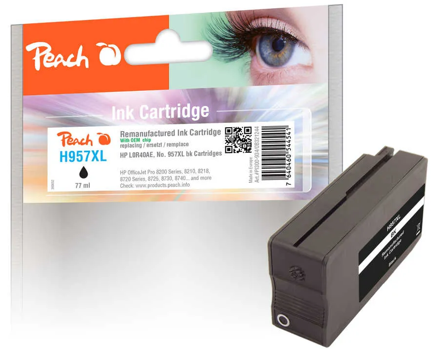Peach  cartouche d'encre Cartridge noire compatible avec
 No. 957XL bk, L0R40AE HP OfficeJet Pro 7730