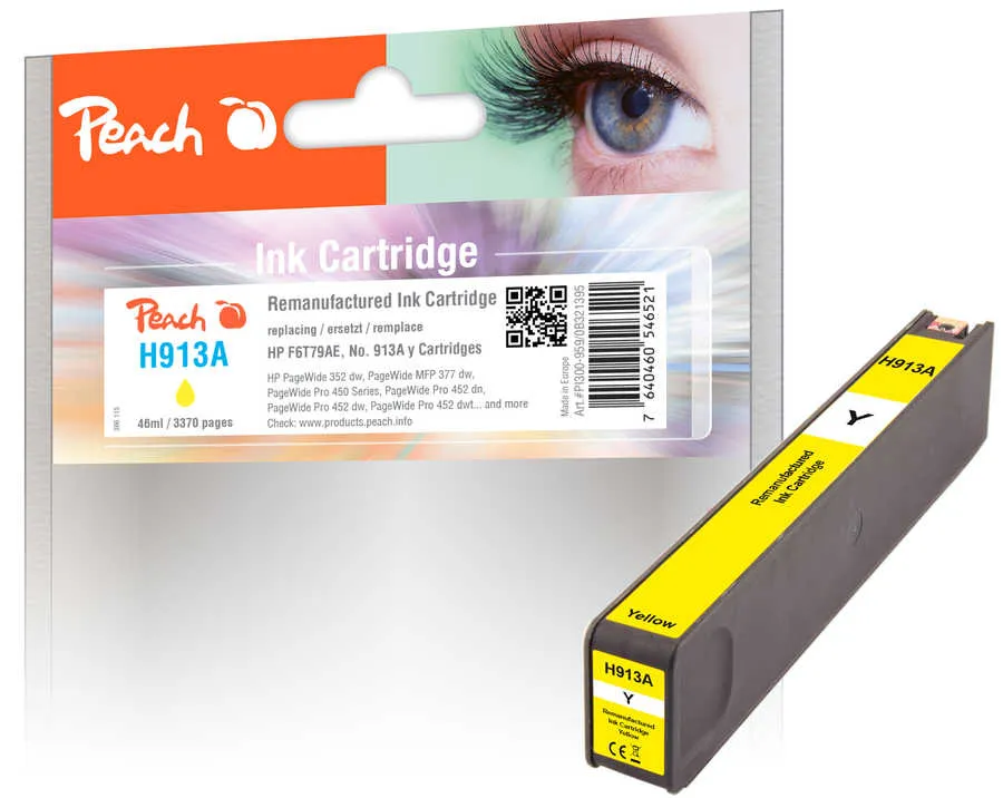 Peach  cartouche d'encre jaune compatible avec
 No. 913A Y, F6T79AE HP PageWide Pro 477 dn