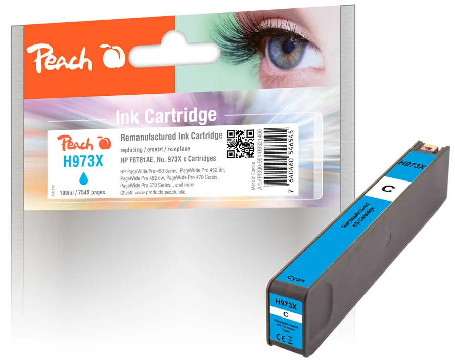 Peach  cartouche d'encre cyan compatible avec
 No. 973X C, F6T81AE HP PageWide Pro 477 dn