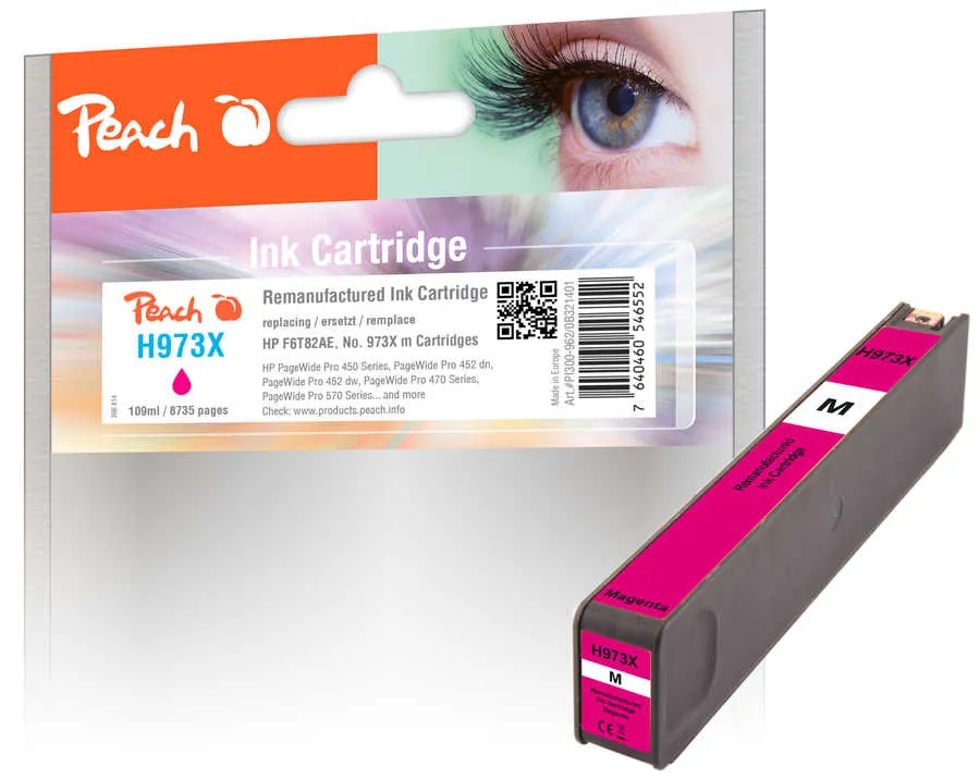 Peach  cartouche d'encre magenta compatible avec
 No. 973X M, F6T82AE HP PageWide Pro 477 dn
