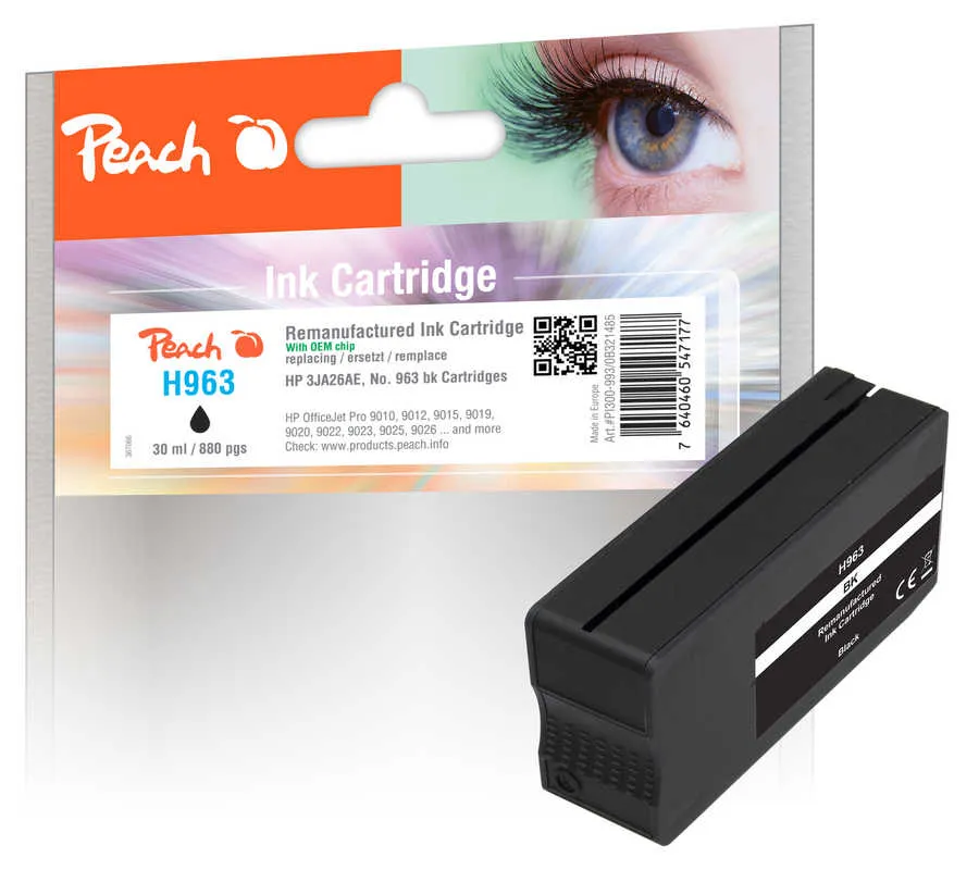 Peach  cartouche d'encre Cartridge noire compatible avec
 No. 963 BK, 3JA26AE HP OfficeJet Pro 9016
