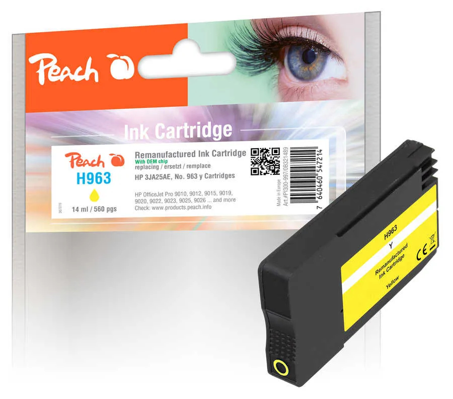 Peach  cartouche d'encre jaune compatible avec
 No. 963 Y, 3JA25AE HP OfficeJet Pro 9016