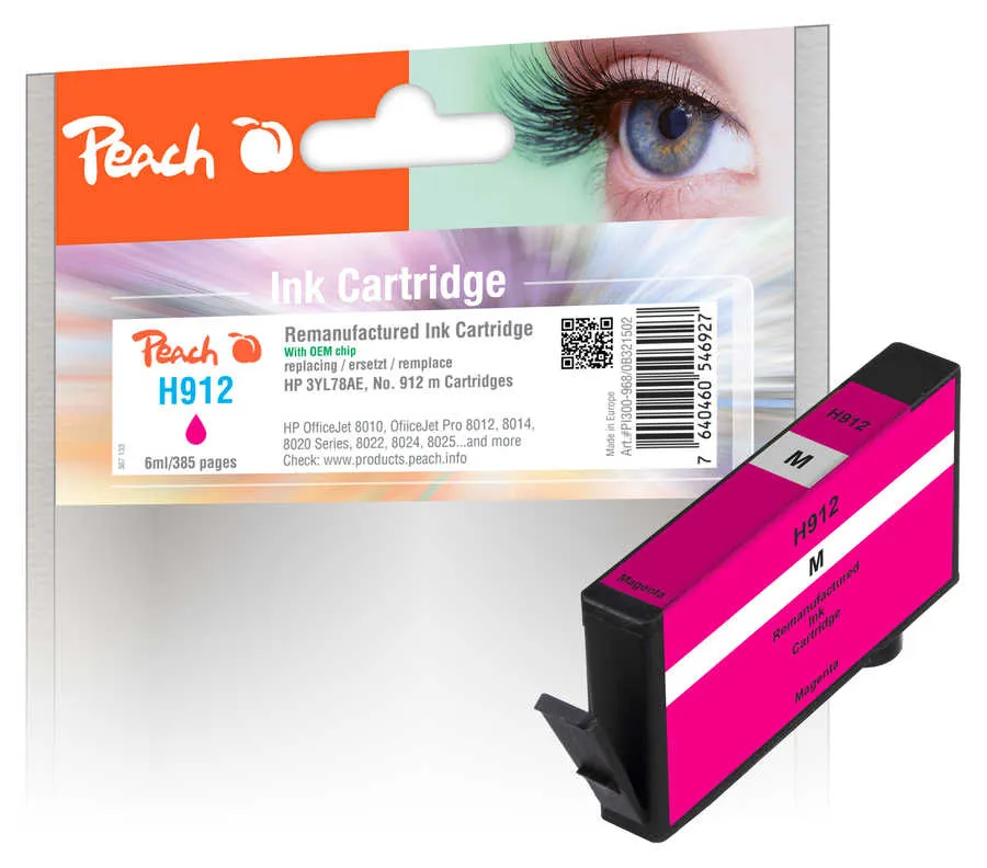 Peach  cartouche d'encre magenta compatible avec
 No. 912 M, 3YL78AE HP OfficeJet 8010