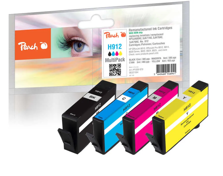 Peach Multipack  avec puce, compatible avec
 No. 912, 6ZC74AE HP OfficeJet 8010