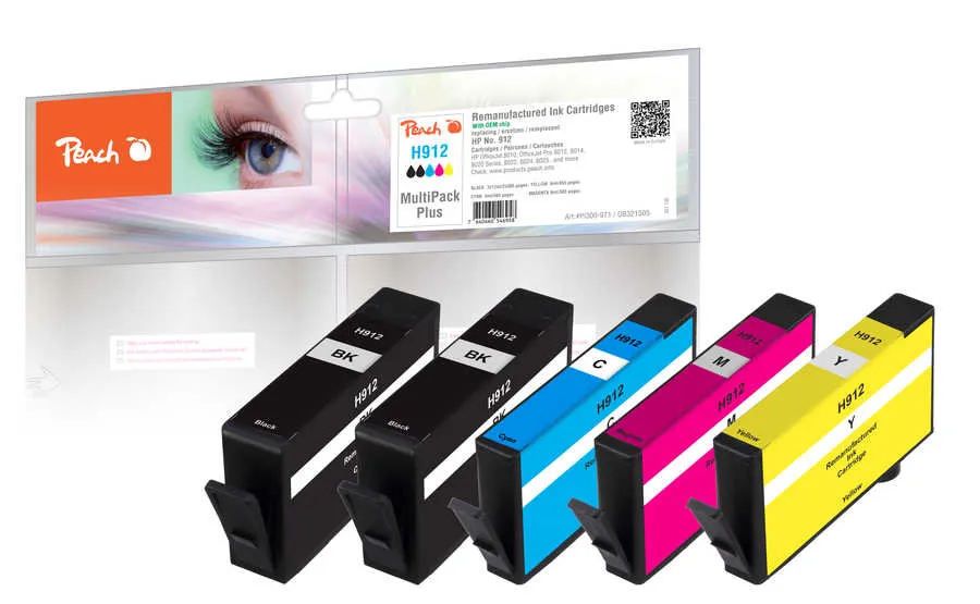 Peach Multipack Plus  avec puce compatible avec
 No. 912, 6ZC74AE HP OfficeJet 8010