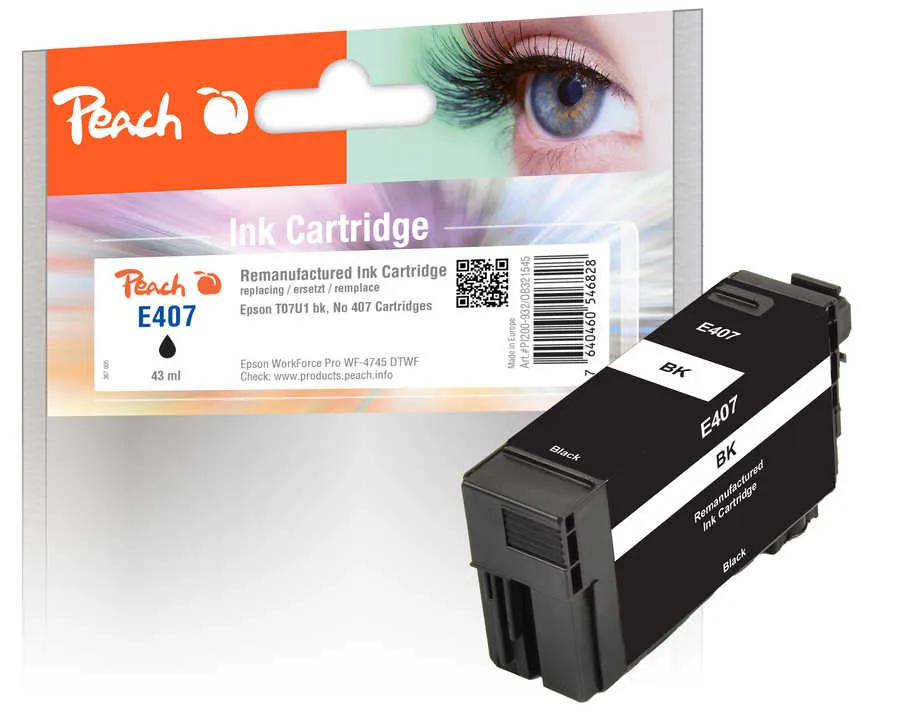 Peach Cartouche d'encre  noir, compatible avec
 No. 407BK, C13T07U140 Epson WorkForce Pro WF-4745 DTWF
